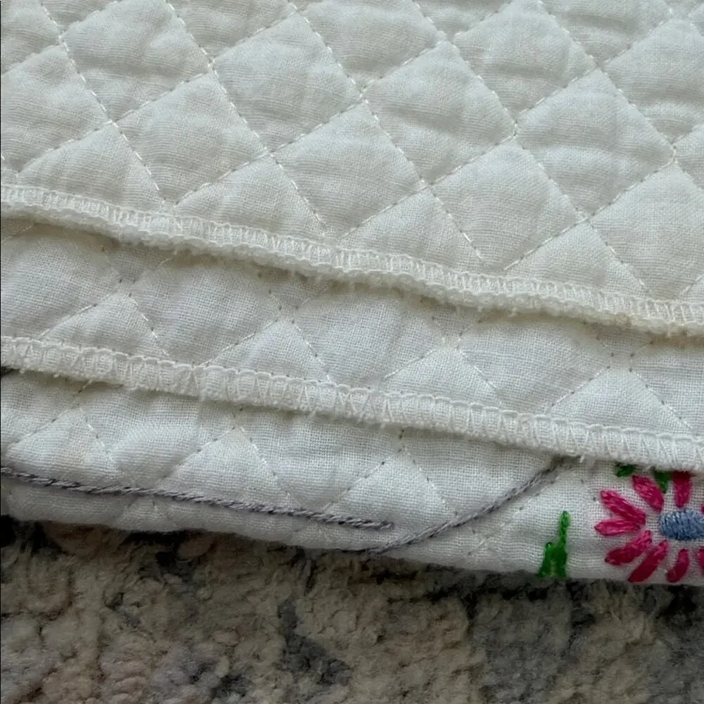 Vintage Handmade Embroidered Gingerbread House Baby Quilt 36x55